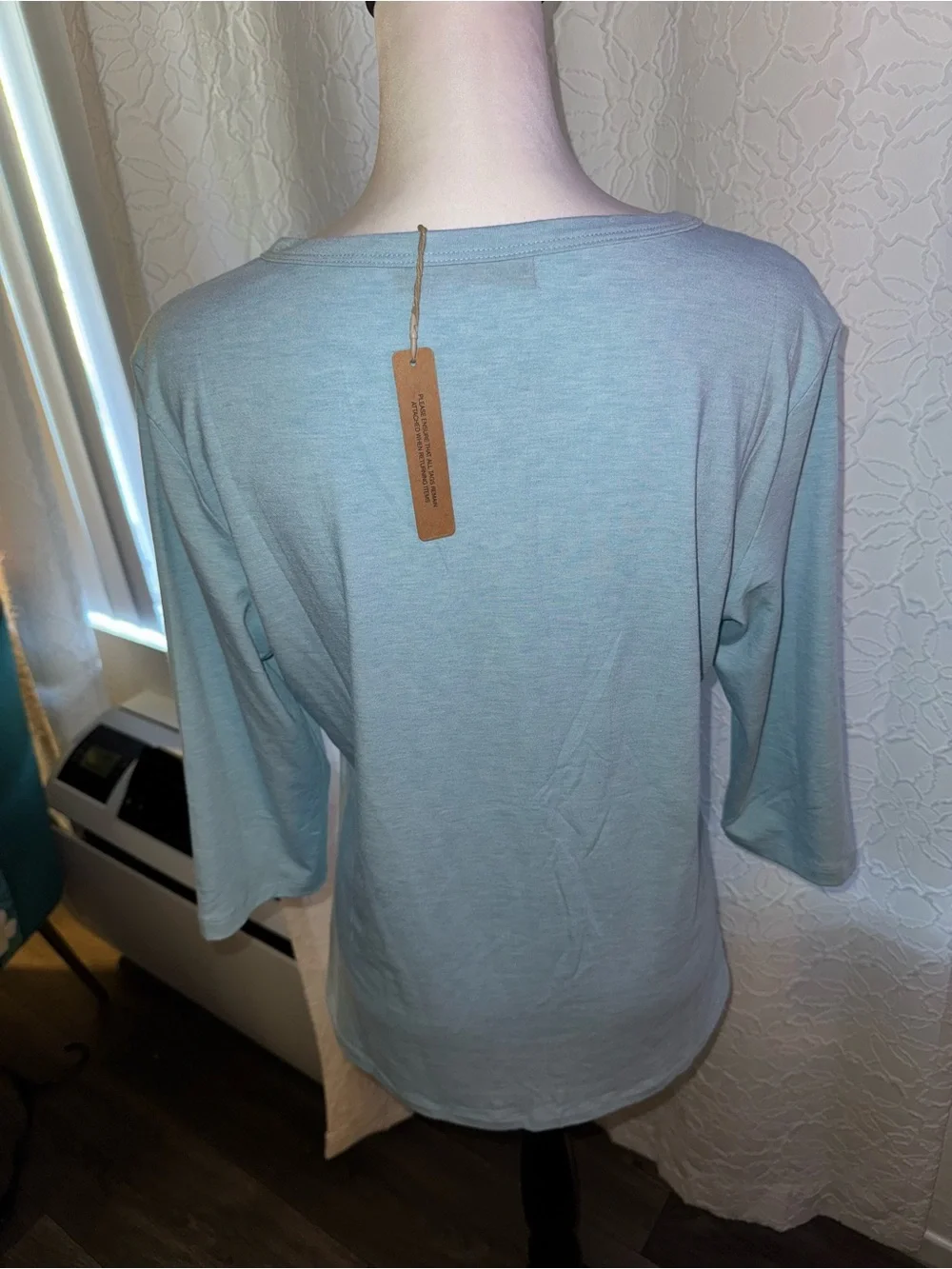 Women's Light Blue Henley Sleeve Top